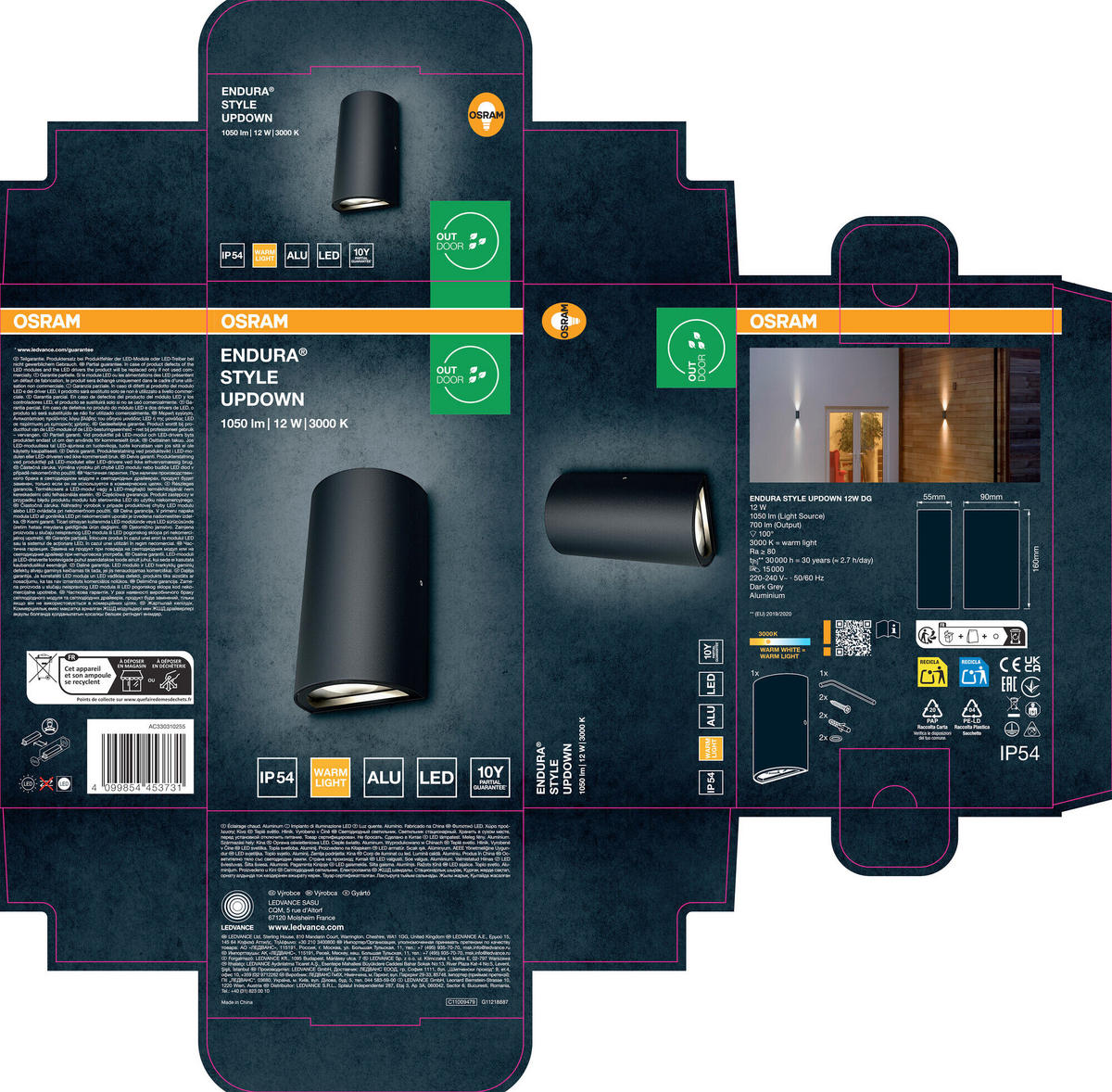 LED-AUßENLEUCHTE 5,5/9/16 cm   - Dunkelgrau, Basics, Glas/Metall (5,5/9/16cm) - Osram