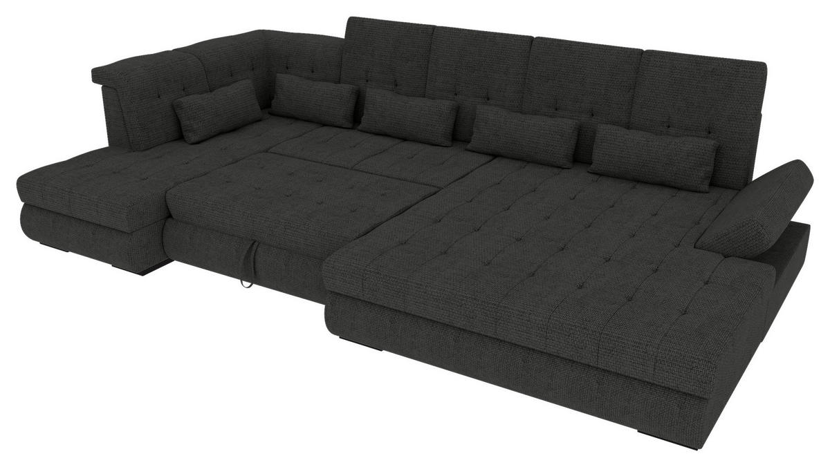 WOHNLANDSCHAFT Graphitfarben Struktur  - Schwarz/Graphitfarben, KONVENTIONELL, Kunststoff/Textil (222/358/212cm) - Carryhome