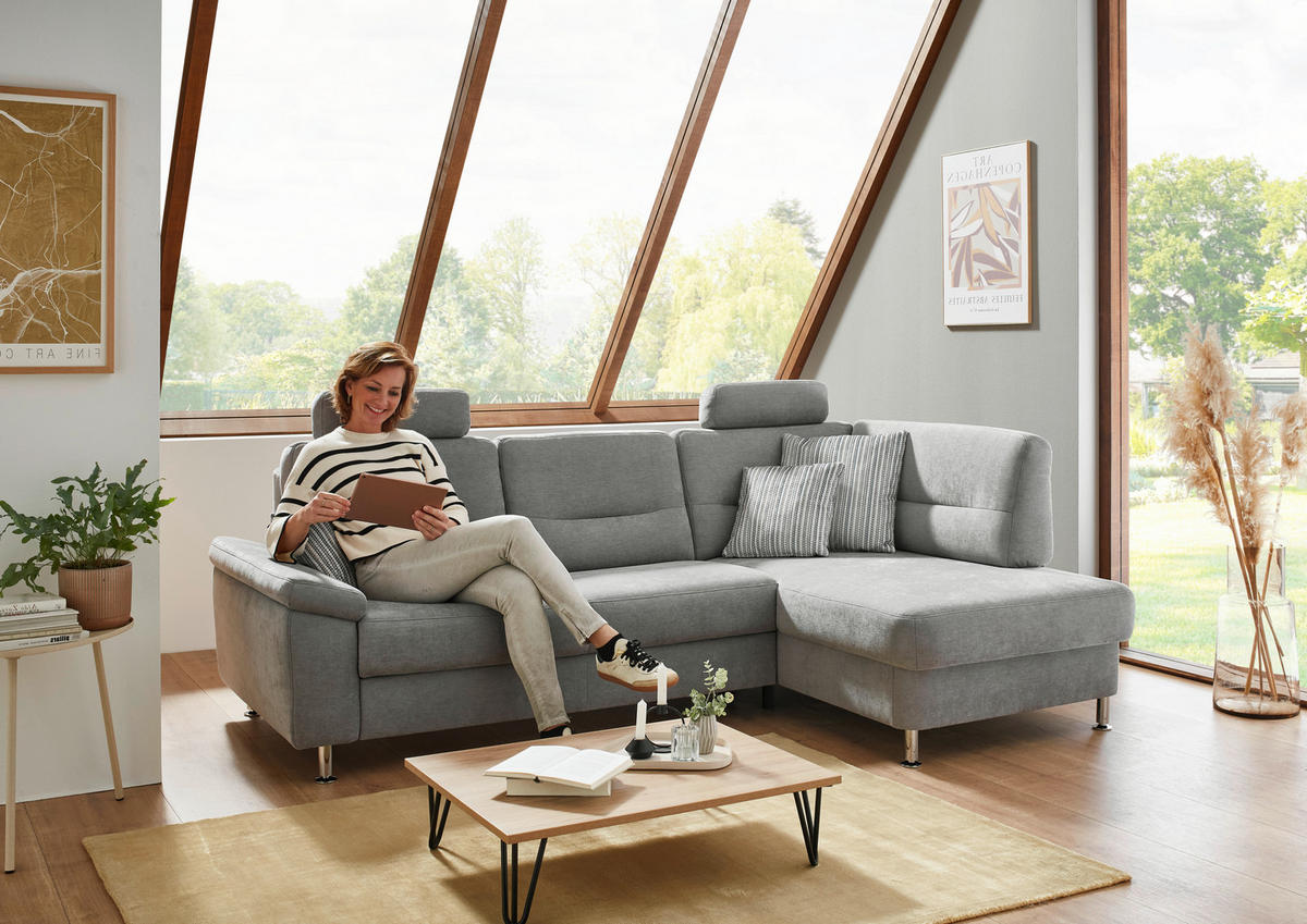 ECKSOFA  in Flachgewebe Grau  244/160 cm  - Alufarben/Grau, KONVENTIONELL, Textil/Metall (244/160cm) - Beldomo Comfort