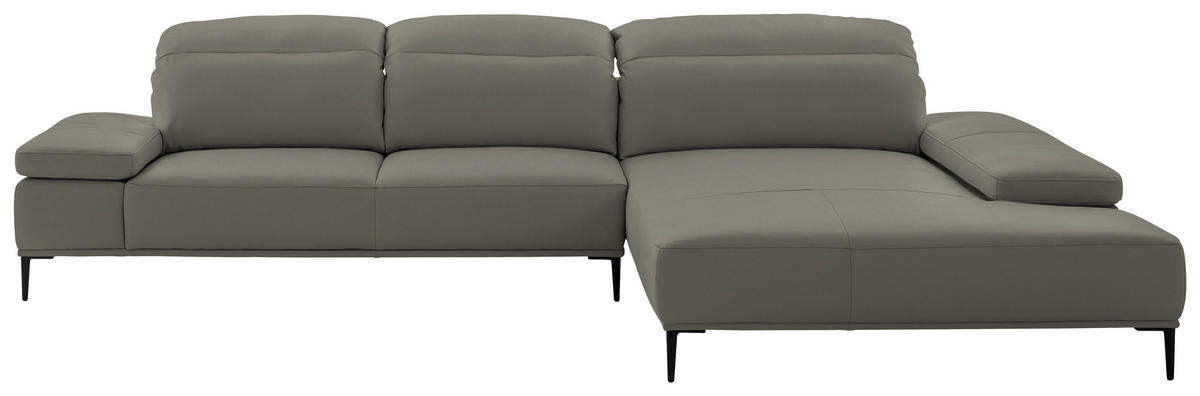 ECKSOFA  in Echtleder Grau  322/206 cm  - Schwarz/Grau, MODERN, Leder/Metall (322/206cm) - Chilliano