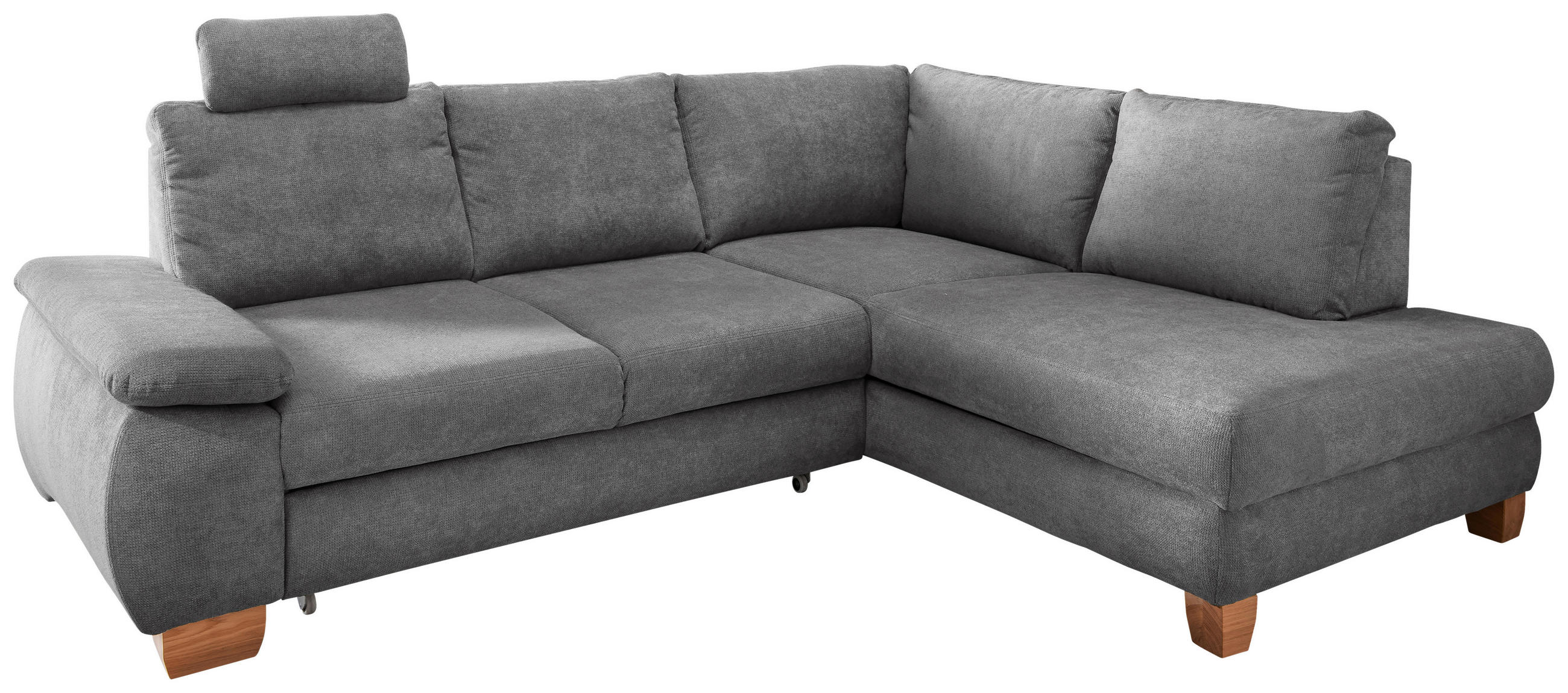 ECKSCHLAFSOFA  mit Liegefunktion, Rücken echt, Armteil links Chenille Grau  - Wildeiche/Grau, MODERN, Holz/Textil (261/206cm) - Livetastic