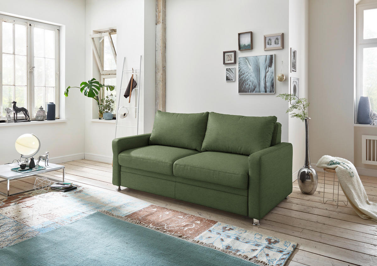 SCHLAFSOFA Chenille Grün  - Chromfarben/Grün, KONVENTIONELL, Textil/Metall (186/90/100cm) - Beldomo Style