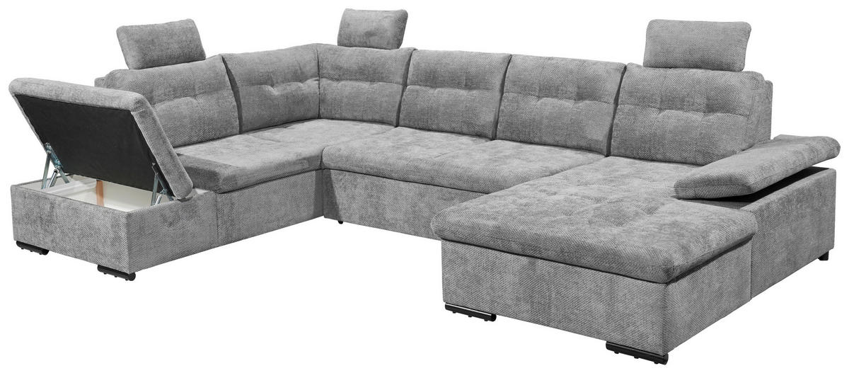 WOHNLANDSCHAFT RONDA Grau Webstoff  - Schwarz/Grau, Basics, Kunststoff/Textil (218/324/170cm) - Livetastic