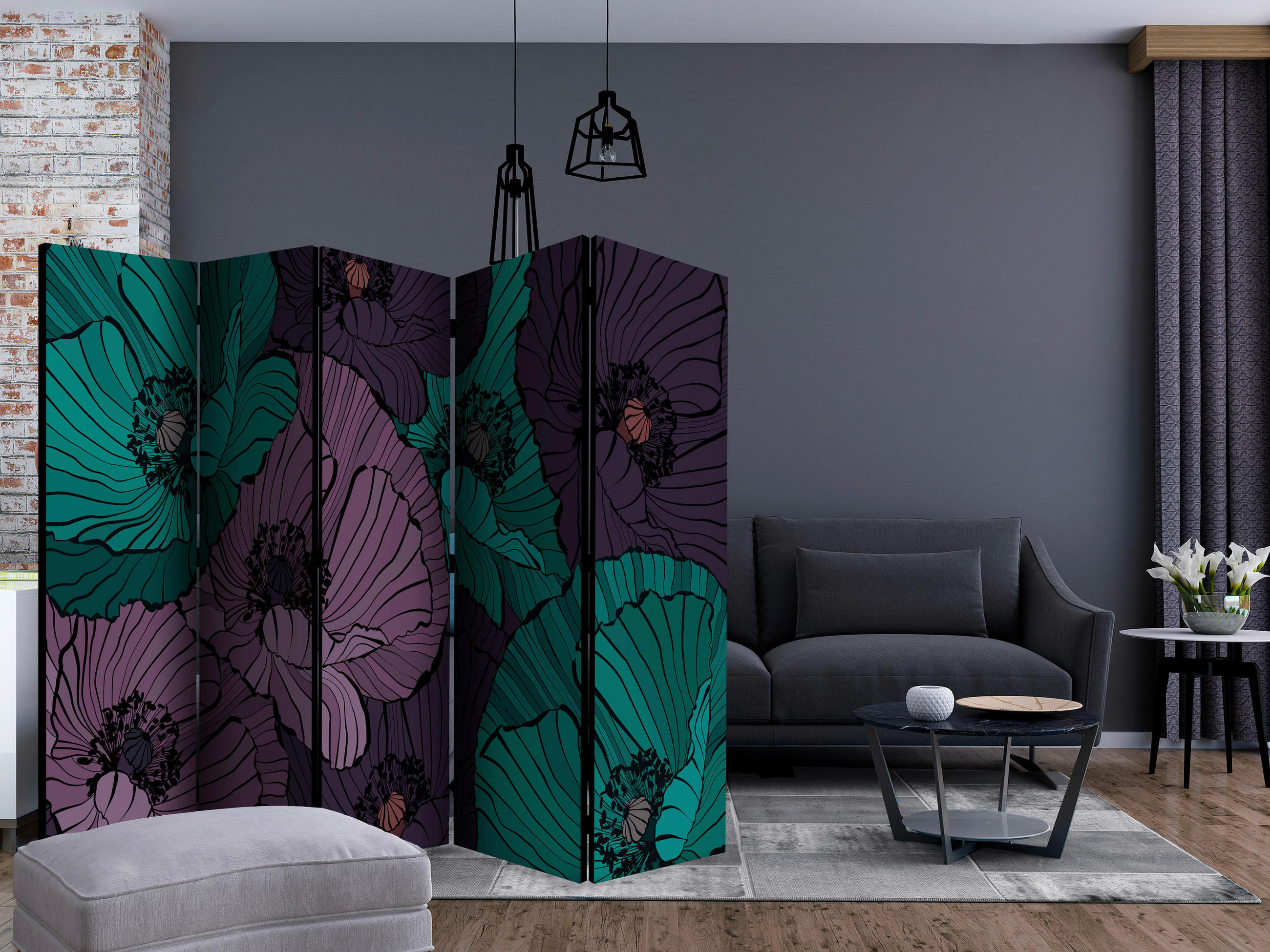 SKÄRMVÄGG  i trä, textil  violett, mintgrön  - mintgrön/violett, Basics, trä/textil (225/172/3cm) - artgeist