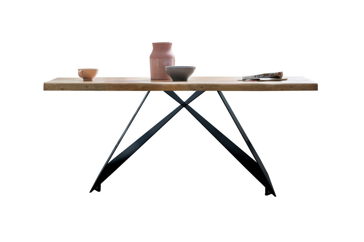 ESSTISCH 200/100/77 cm Echtholz  Holz, Metall rechteckig Naturfarben, Schwarz  - Schwarz/Naturfarben, MODERN, Holz/Metall (200/100/77cm) - MID.YOU