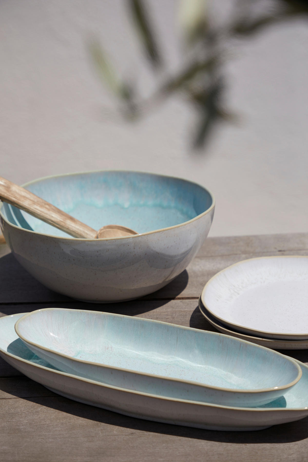 SERVIERPLATTE - Weiß Hochglanz/Hellblau, Basics, Keramik (41/14cm) - Costa Nova
