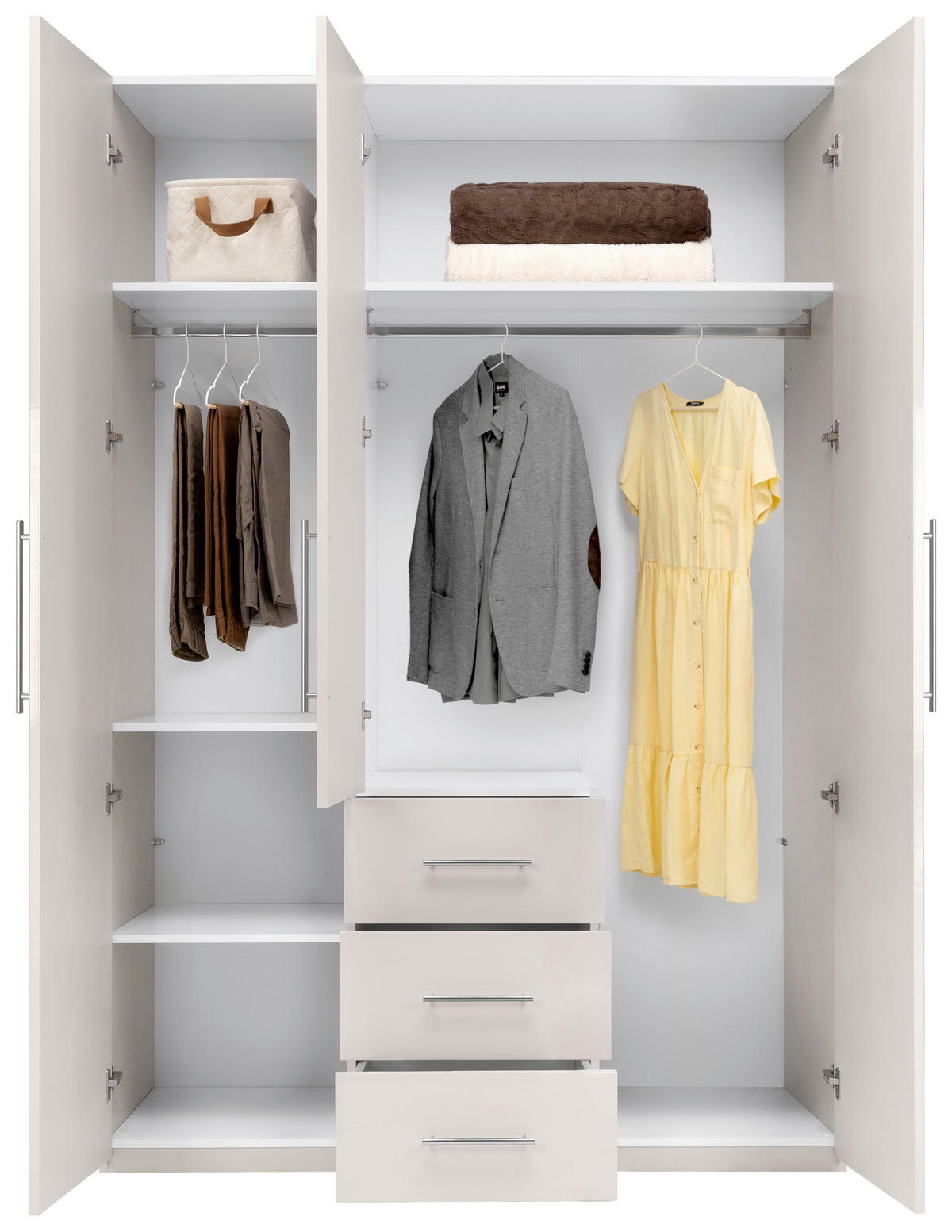 KLEIDERSCHRANK 147/219/59 cm,  in Kaschmir, 3-türig  - Kaschmir/Alufarben, KONVENTIONELL, Holzwerkstoff/Metall (147/219/59cm) - Carryhome