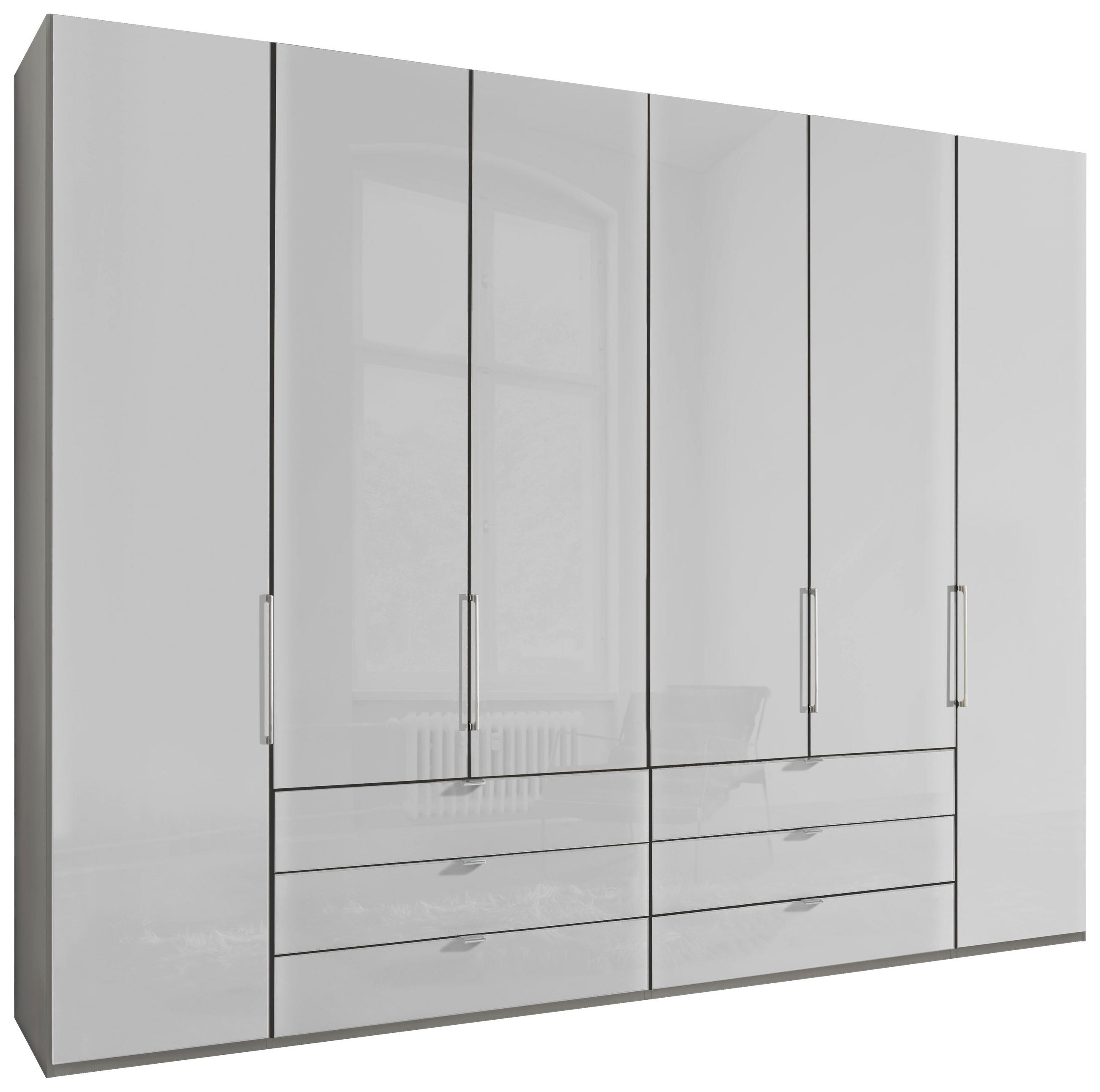 CSUKLÓAJTÓS SZEKRÉNY szürke, fehér  - krómszínű/fehér, Konventionell, faalapú anyag/üveg (300/216/58cm) - Dieter Knoll