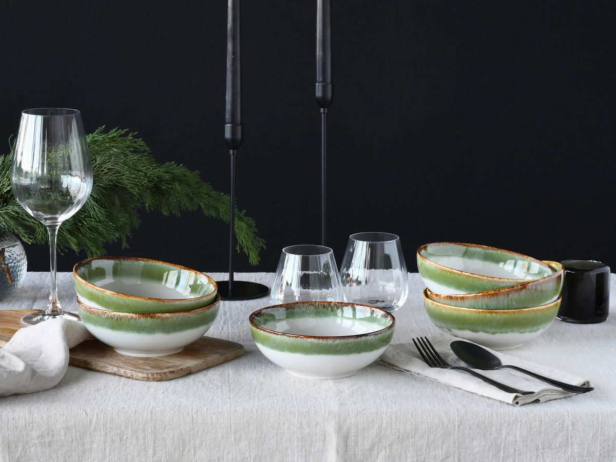 SCHÜSSELSET Cascade 6-teilig  - Weiß/Grün, Design, Keramik - Creatable