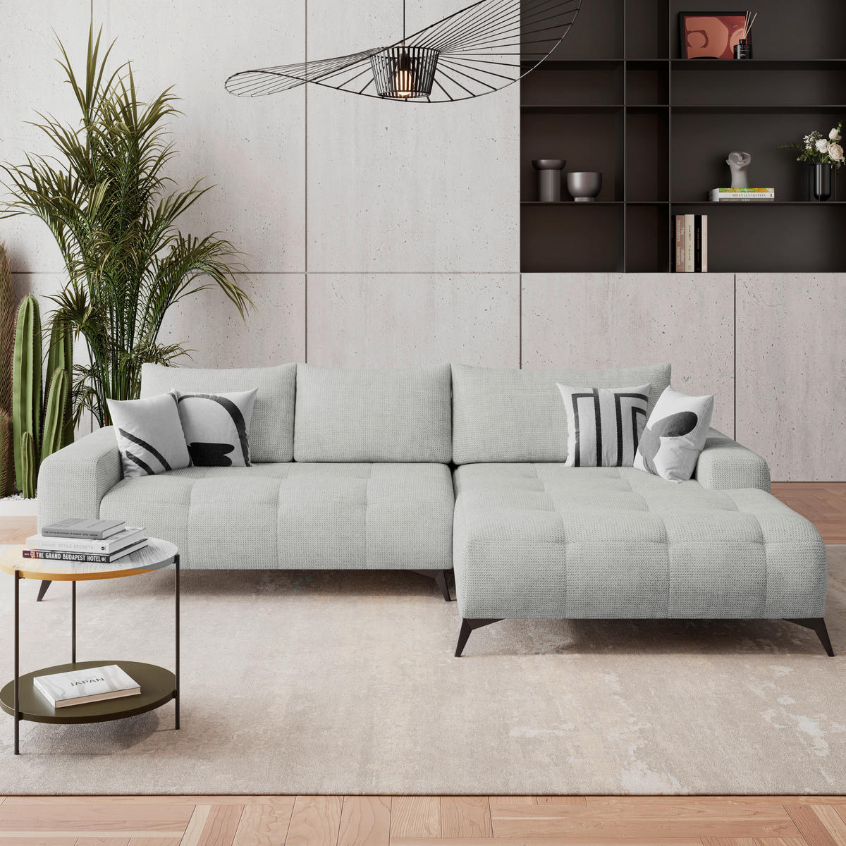 HÖRNSOFFA i flatväv blågrå  - blågrå/svart, Trend, metall/textil (290/175cm) - MID.YOU