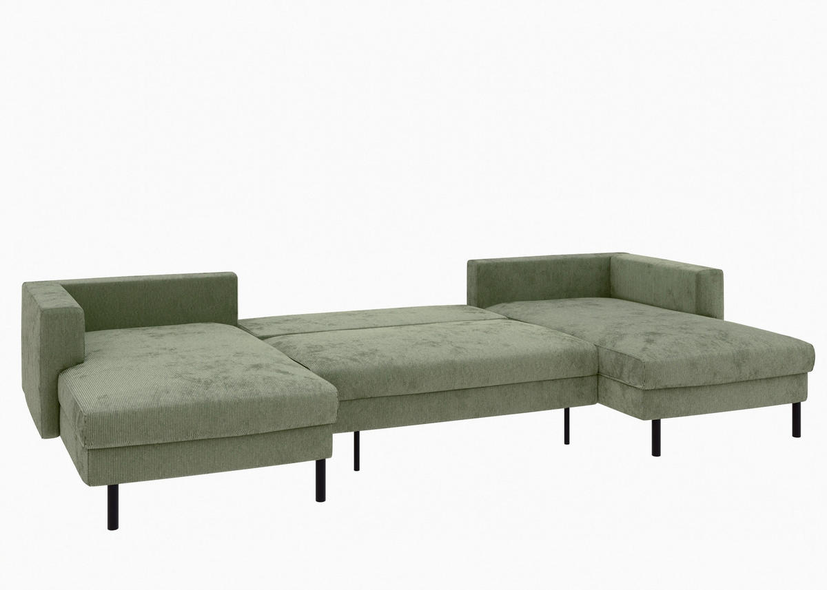 WOHNLANDSCHAFT Grün Cord  - Schwarz/Grün, MODERN, Textil/Metall (161/306/161cm) - Trendmanufaktur