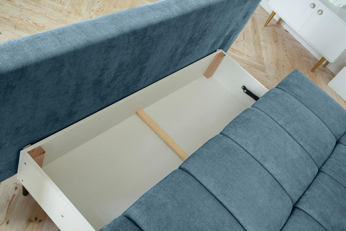 ZOFA S POSTELJNO FUNKCIJO,  modra tekstil  - modra/črna, Moderno, kovina/tekstil (204/90/95cm) - MID.YOU