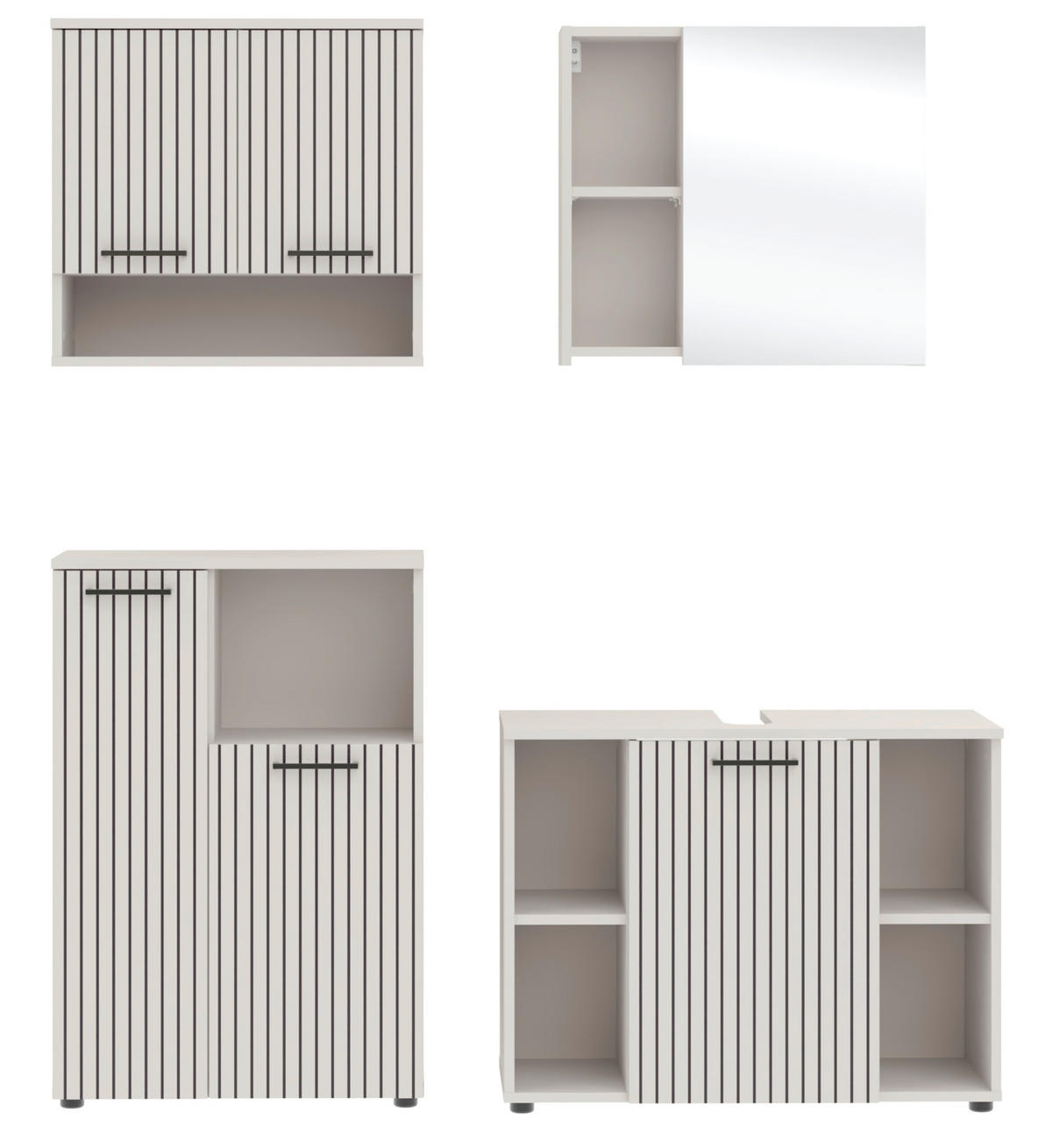 BADEZIMMER 4-teilig  in 155 cm  - Kaschmir/Schwarz, Trend, Glas/Holzwerkstoff (155cm) - Respekta