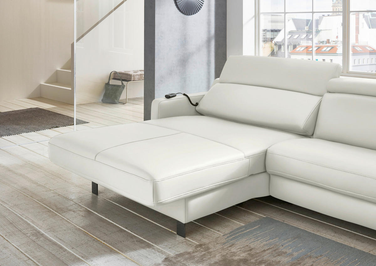 ECKSOFA in Echtleder Creme  - Creme/Schwarz, Design, Leder/Metall (176/291cm) - Valdera