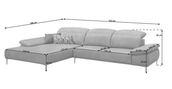 WOHNLANDSCHAFT in Leder Gelb, Currygelb - Chromfarben/Currygelb, Natur, Leder/Metall (206/343cm) - Valnatura