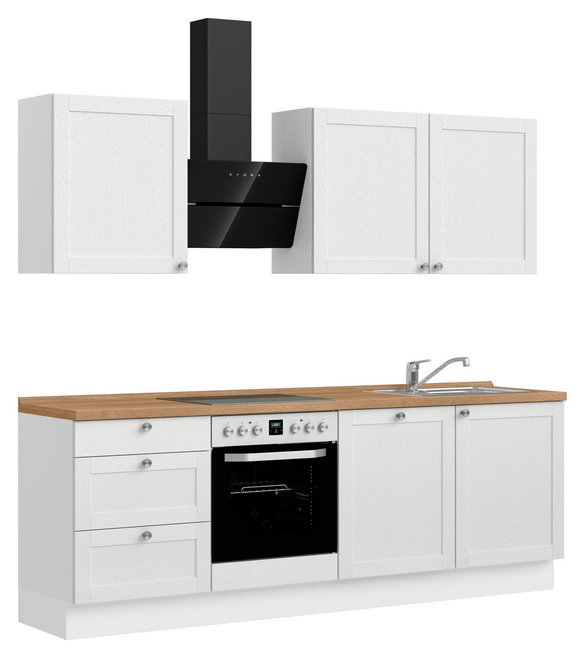 KÜCHENBLOCK Frame 240 cm  in Weiß, Eichefarben  - Edelstahlfarben/Eichefarben, MODERN, Holzwerkstoff/Metall (240cm) - Nobilia
