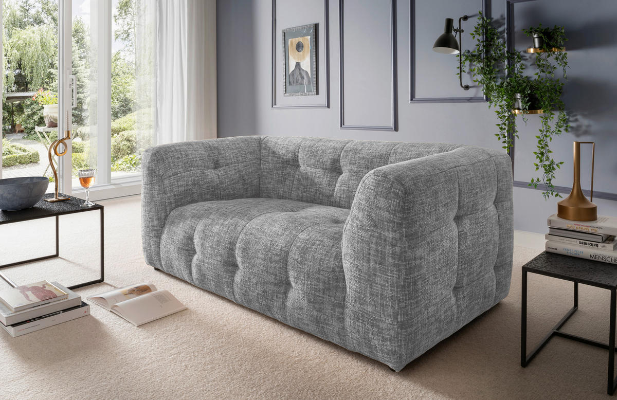 2-SITZER-SOFA in Struktur Silberfarben  - Silberfarben/Schwarz, Design, Kunststoff/Textil (184/72/95cm) - Livetastic