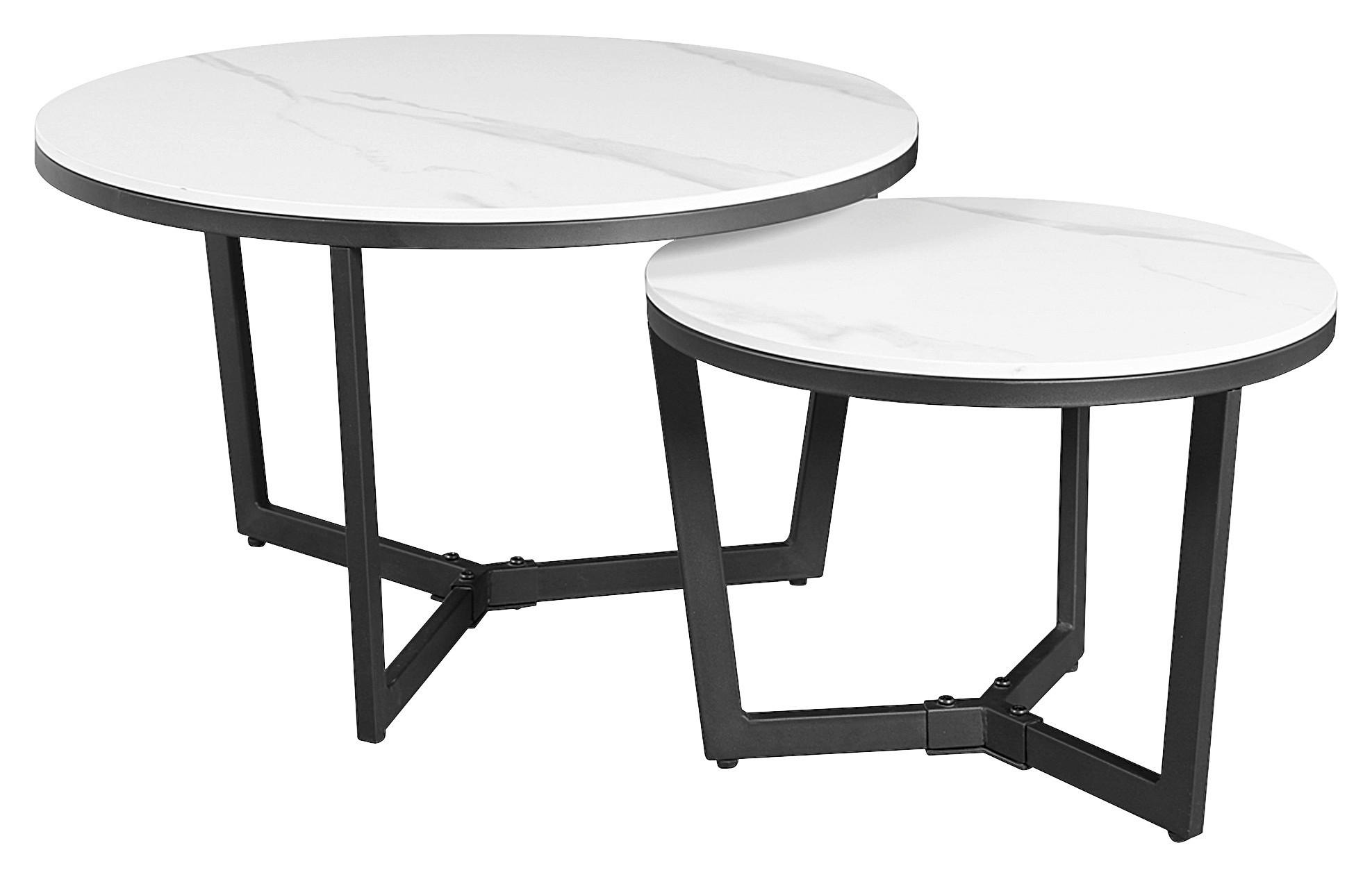 SADA KONFERENČNÝCH STOLÍKOV, čierna, biela, kameň, 68,5/68,5/43 cm - čierna/biela, Konventionell, kov/kameň (68,5/68,5/43cm) - MID.YOU
