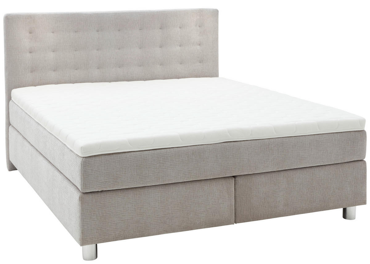 BOXSPRINGBETT 180/200 cm  in Hellgrau  - Chromfarben/Hellgrau, KONVENTIONELL, Kunststoff/Textil (180/200cm) - Voleo