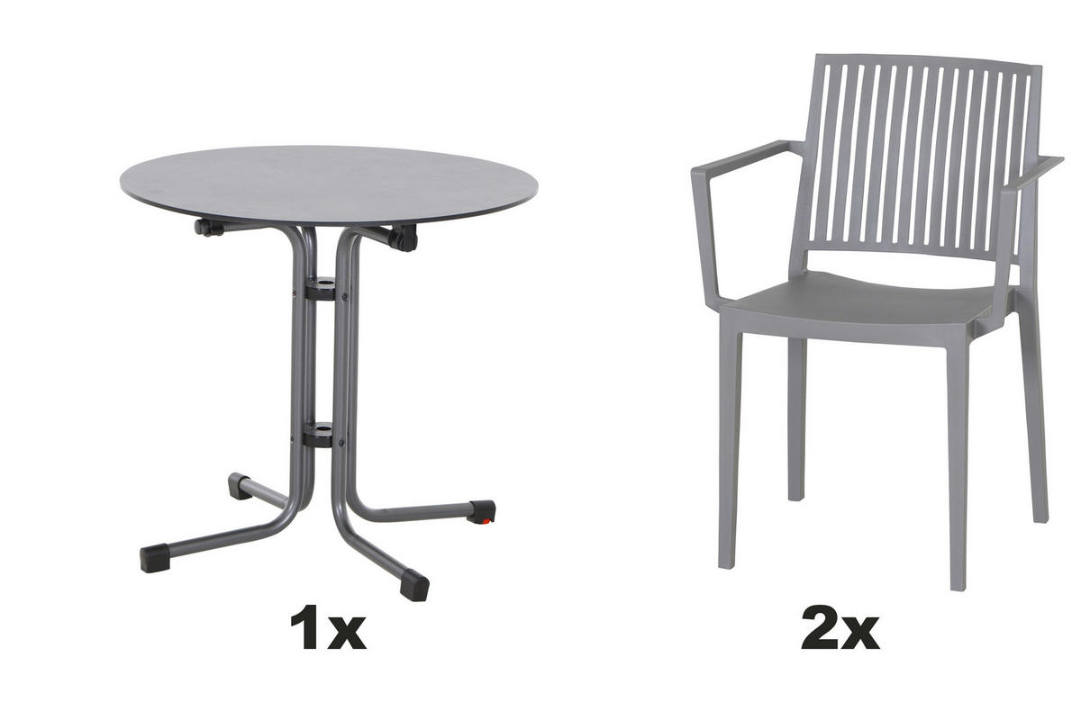 GARTENGARNITUR 3-teilig Stahl 3-teilig  - Anthrazit/Grau, Basics, Kunststoff/Metall (80/80/80cm) - Siena Garden