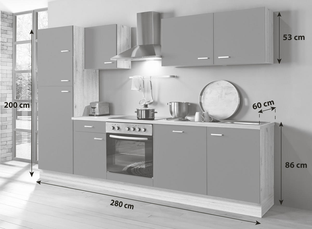 KÜCHENBLOCK 280 cm   in Graphitfarben, Eiche Artisan  - Silberfarben/Graphitfarben, KONVENTIONELL, Holzwerkstoff/Kunststoff (280cm) - Menke