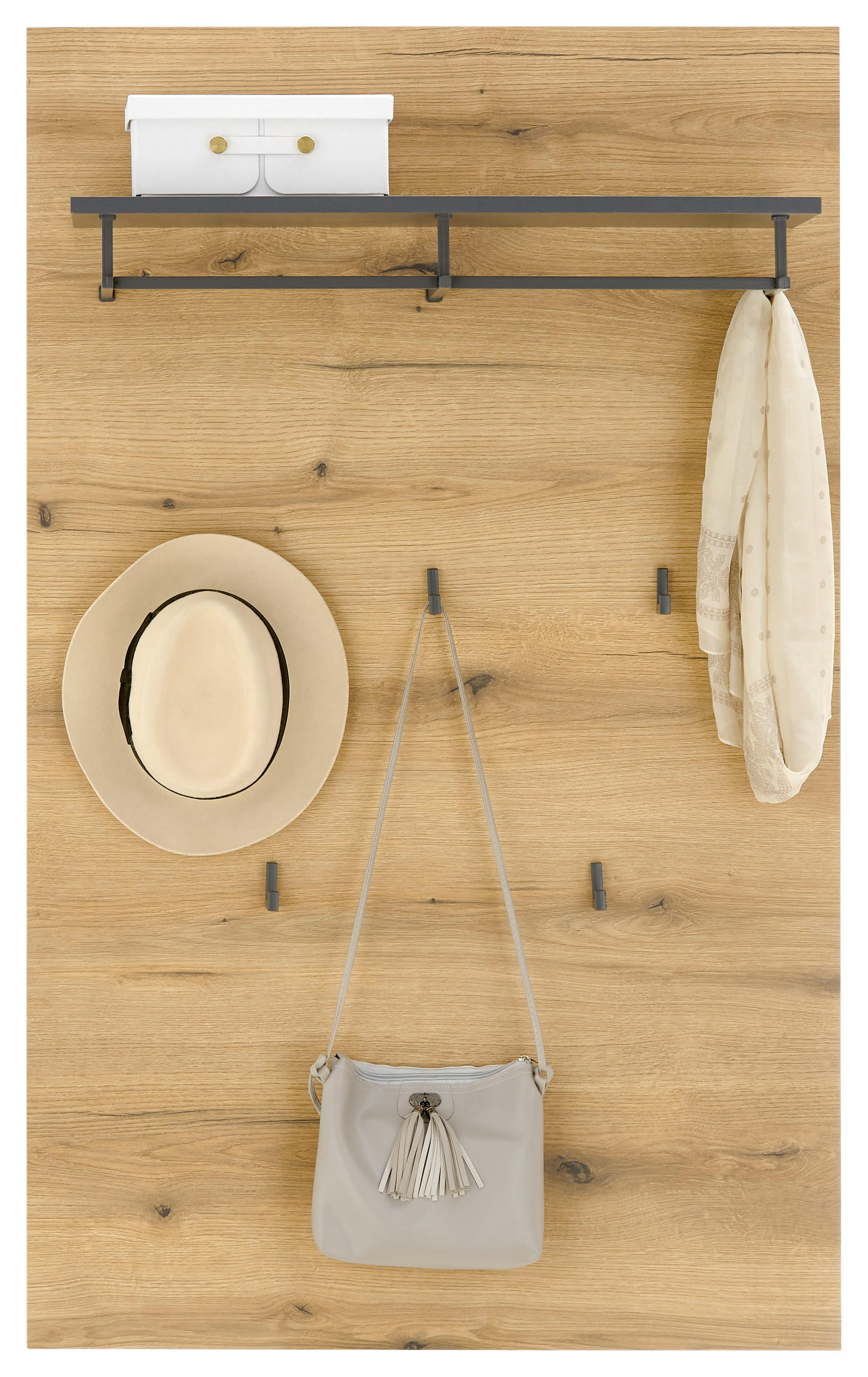 Garderobenpaneel Petra  in 80/130/36 cm  - Eichefarben/Anthrazit, Design, Holzwerkstoff (80/130/36cm) - Livetastic