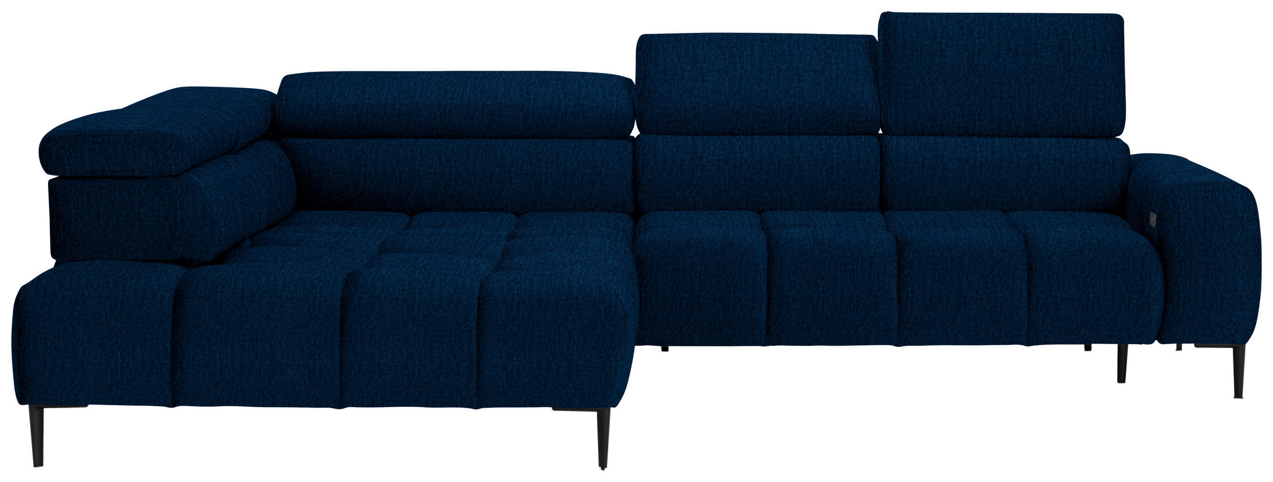 ECKSOFA Blau Samt, Webstoff  - Blau/Schwarz, Design, Textil/Metall (216/300cm) - Welnova