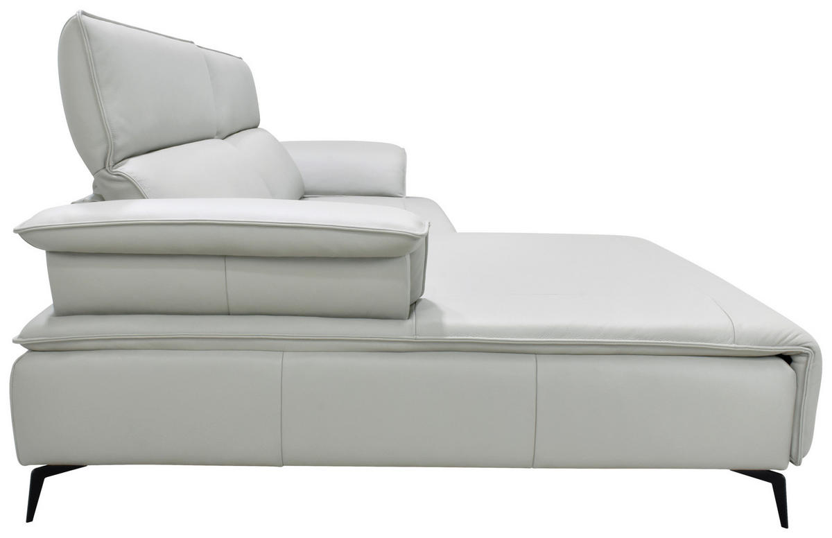 ECKSOFA Hellgrau, Schwarz Echtleder Rückenkissen, Rücken echt, Kopfteilverstellung, Sitztiefenverstellung, Fußteilverstellung, Armlehnenkissen  - Hellgrau/Schwarz, Design, Leder/Metall (280/75-100/112-176cm) - Celina Home