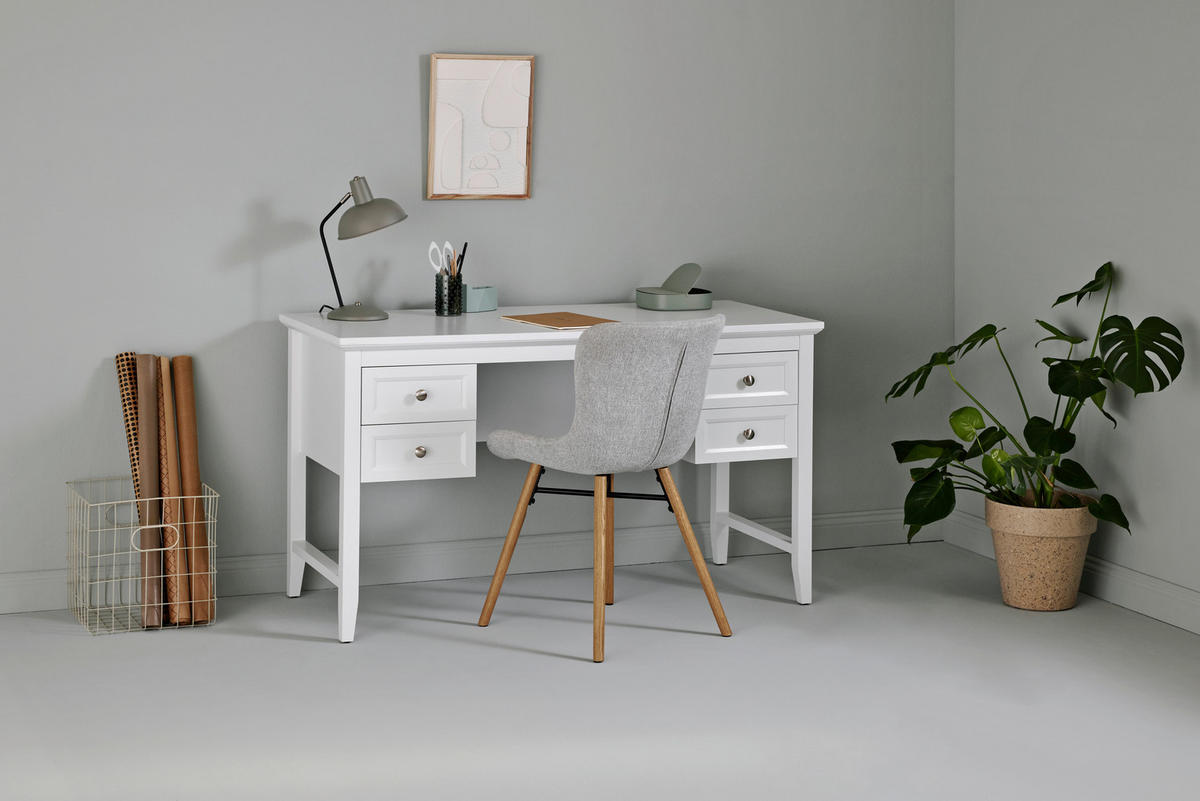 SCHREIBTISCH 130/59,6/76 cm  in Weiss  - Weiss/Alufarben, Modern, Holzwerkstoff/Metall (130/59,6/76cm) - Novel