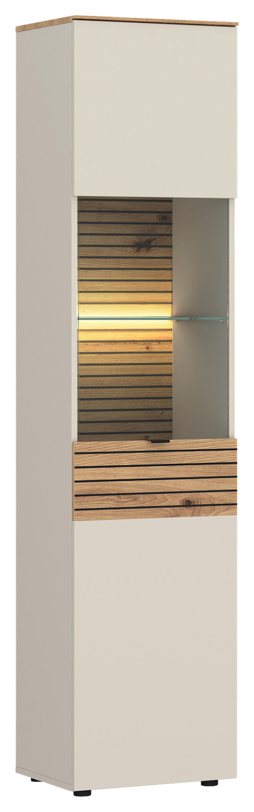 VITRINE Kaschmir, Eiche Artisan  - Kaschmir/Eiche Artisan, Basics, Glas/Holzwerkstoff (45/195/40cm) - Livetastic