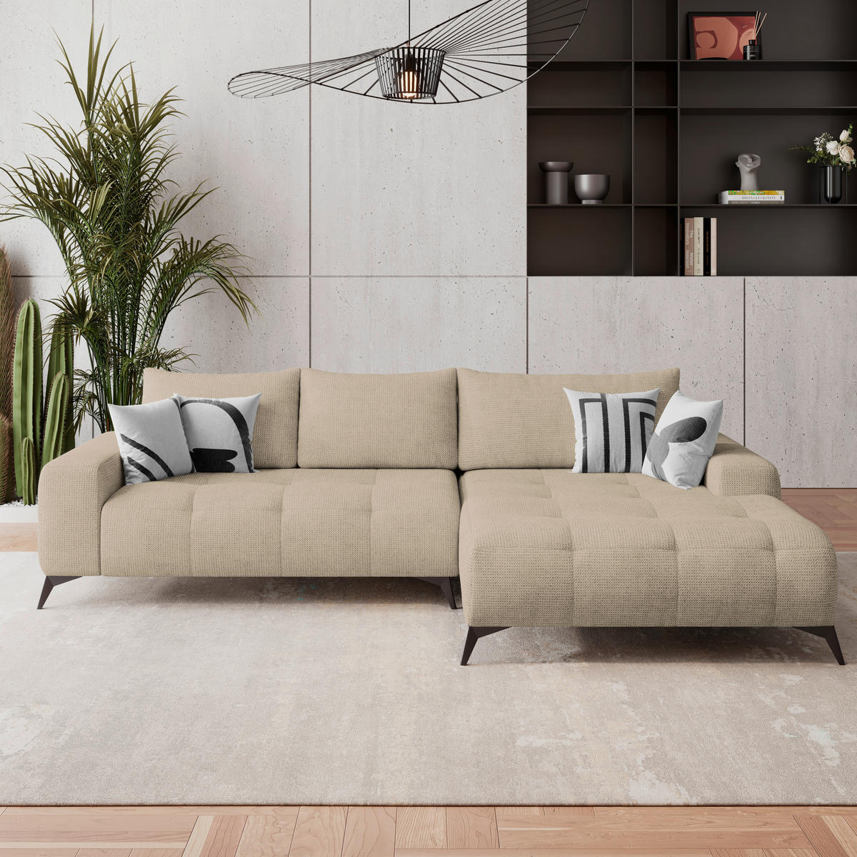 HÖRNSOFFA i flatväv beige  - beige/svart, Trend, metall/textil (290/175cm) - MID.YOU