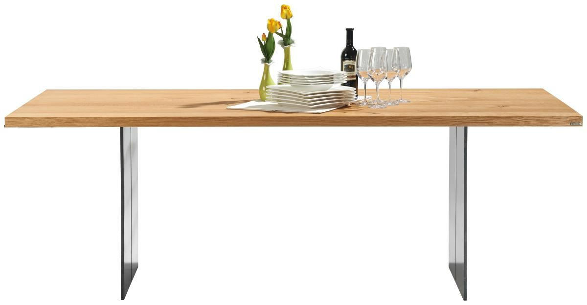 ESSTISCH Asteiche massiv rechteckig Silberfarben, Eichefarben  - Eichefarben/Silberfarben, Design, Holz/Metall (220/100/77cm) - Musterring
