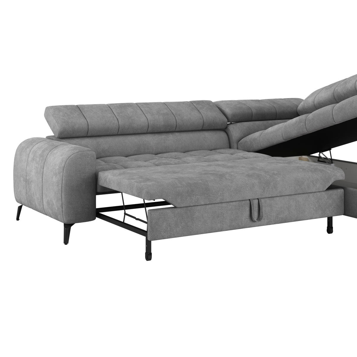 ECKSOFA in Grau  - Schwarz/Grau, Trend, Kunststoff/Textil (261/203cm) - Livetastic