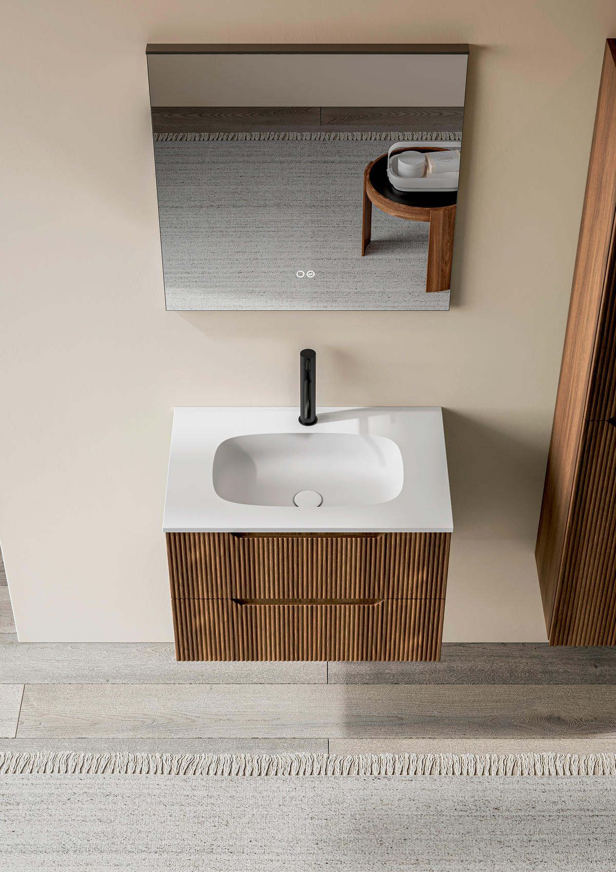 BADEZIMMER 3-teilig 70 cm  - Weiss/Walnussfarben, Konventionell, Holzwerkstoff/Stein (70cm) - Belluti