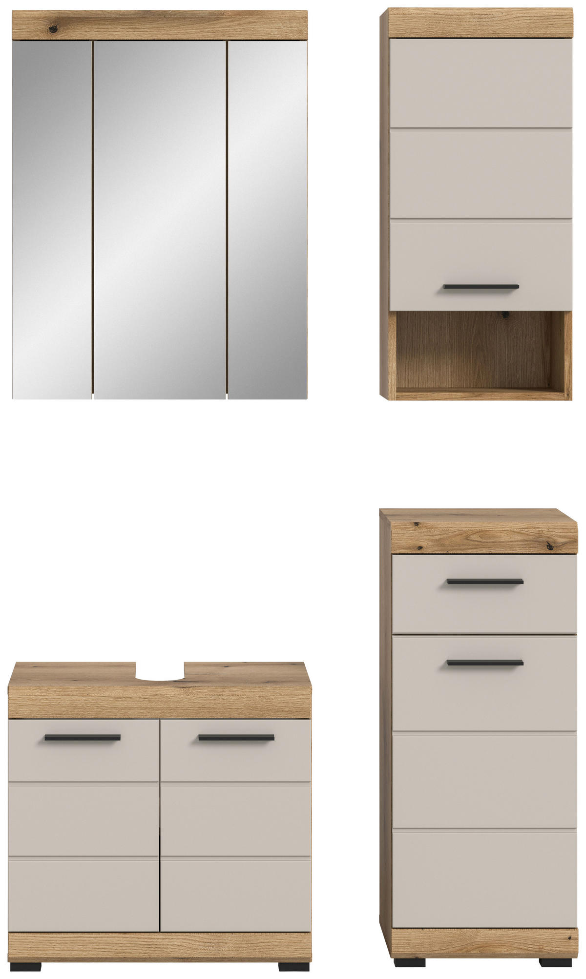 BADEZIMMER 4-teilig  in 134 cm  - Kaschmir/Schwarz, MODERN, Glas/Holzwerkstoff (134cm) - MID.YOU