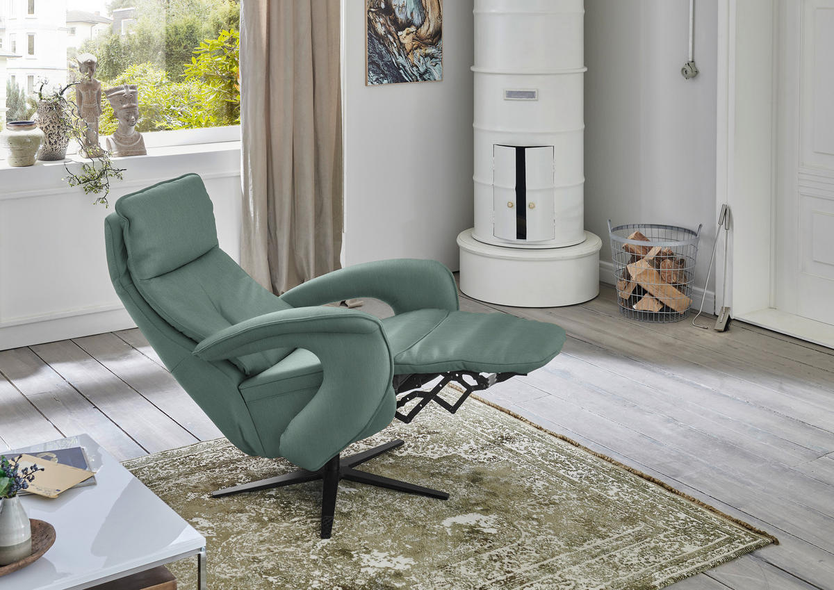 RELAXSESSEL in Leder Opal  - Opal/Schwarz, Design, Leder/Metall (77/110/87cm) - Valdera