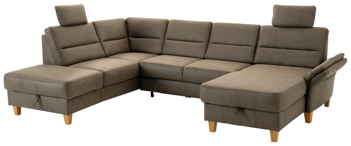 SEDACÍ SOUPRAVA, textil,  - tmavě hnědá/barvy dubu, Basics, dřevo/textil (213/303/162cm) - Cantus