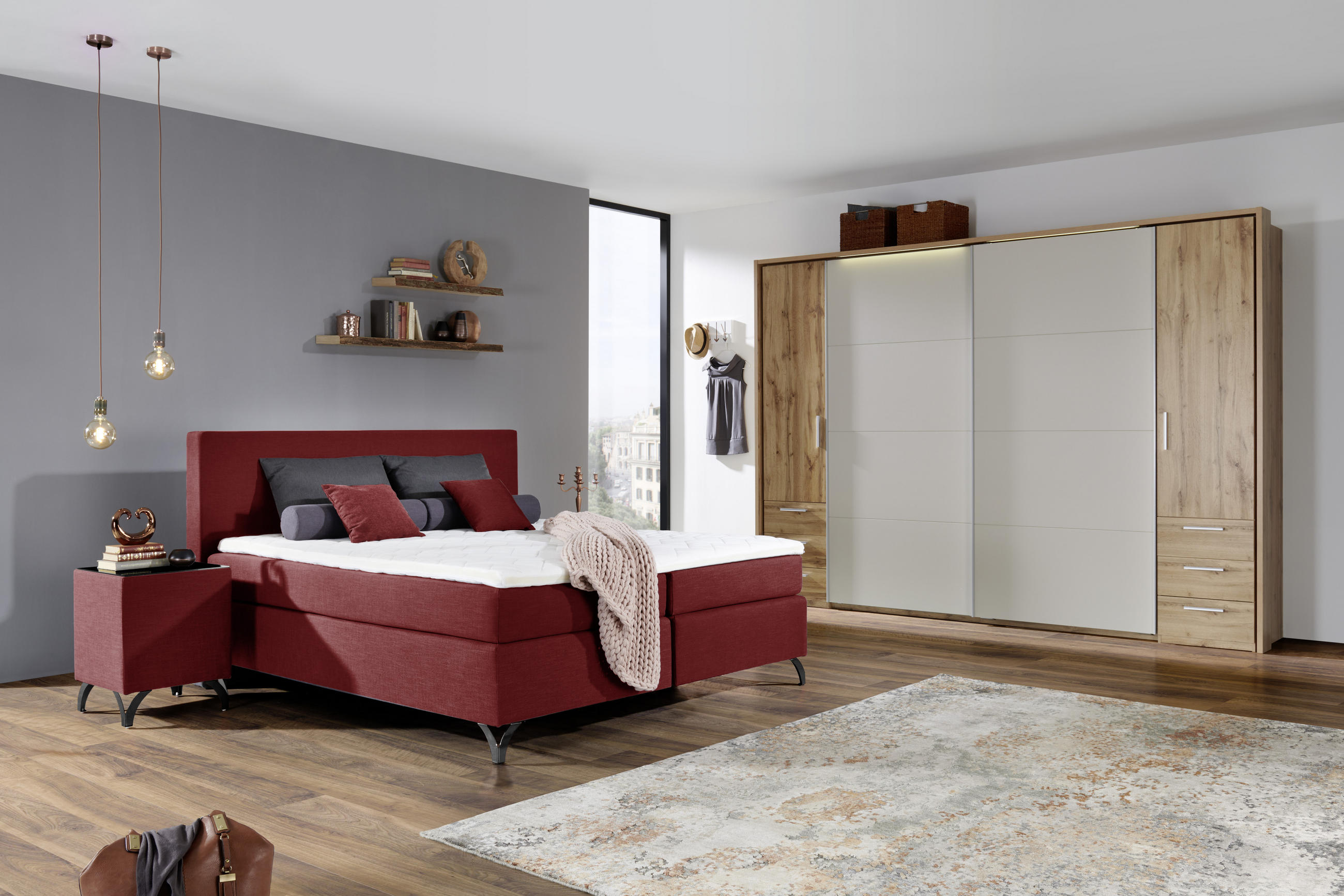 BOXSPRINGBETT 140/200 cm  in Rot  - Rot/Schwarz, KONVENTIONELL, Textil/Metall (140/200cm) - Esposa