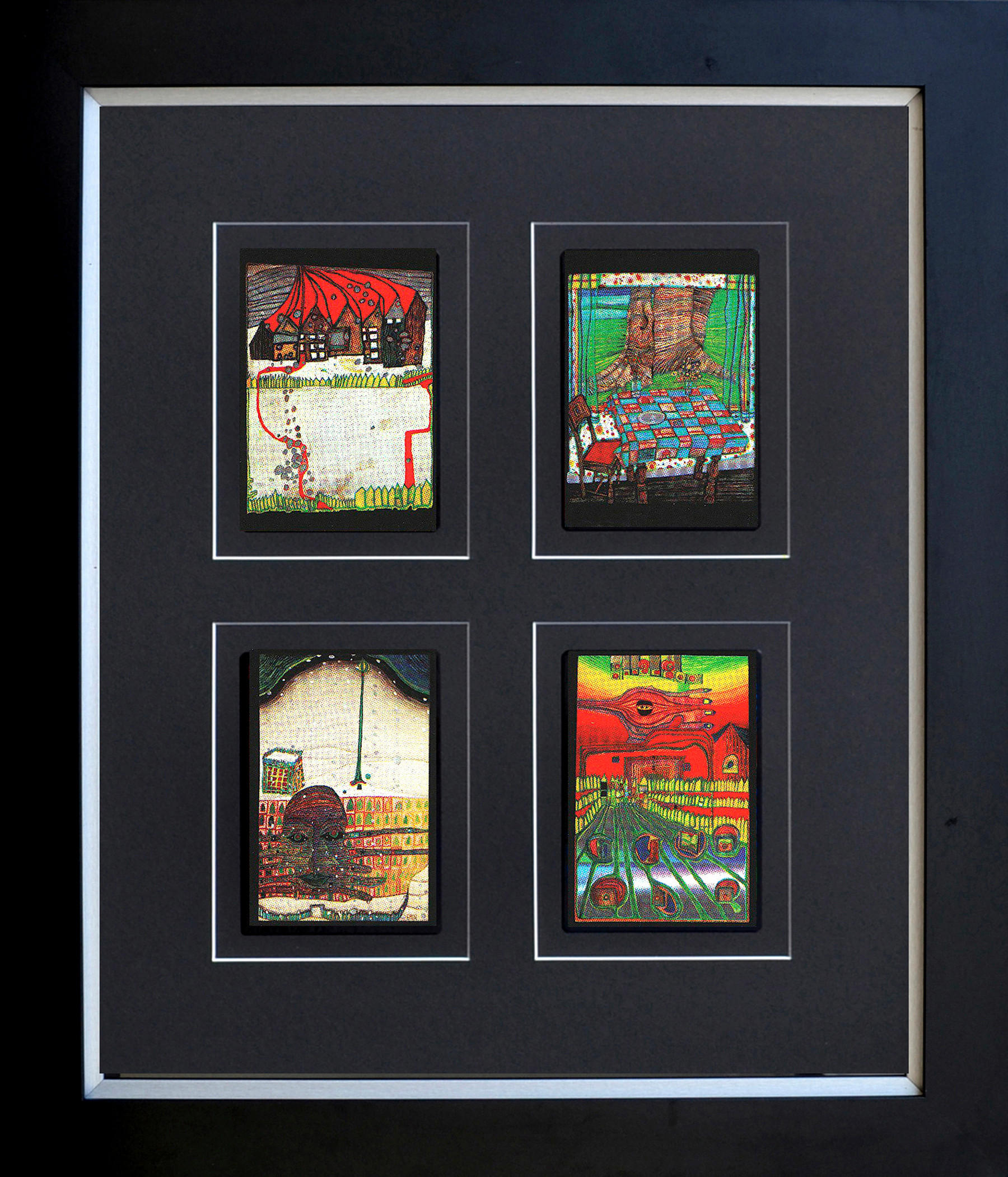 KUNSTDRUCK Hundertwasser Abstraktes, Architektur HÄUSER IM SCHNEE  - Multicolor/Schwarz, Basics, Holzwerkstoff (58/68cm)