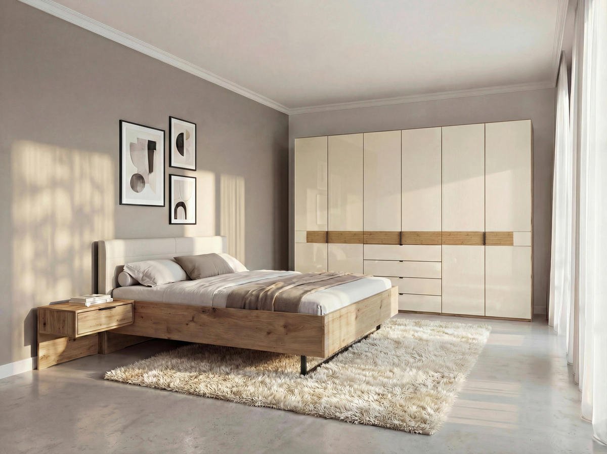SCHLAFZIMMER Champagner, Eiche Bianco  - Eiche Bianco/Champagner, Design, Glas/Holz (180/200cm) - Musterring
