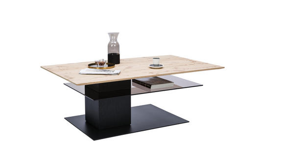 COUCHTISCH in Glas, Holz, Metall 125/75/44 cm - Eichefarben/Anthrazit, KONVENTIONELL, Glas/Holz (125/75/44cm) - Valnatura