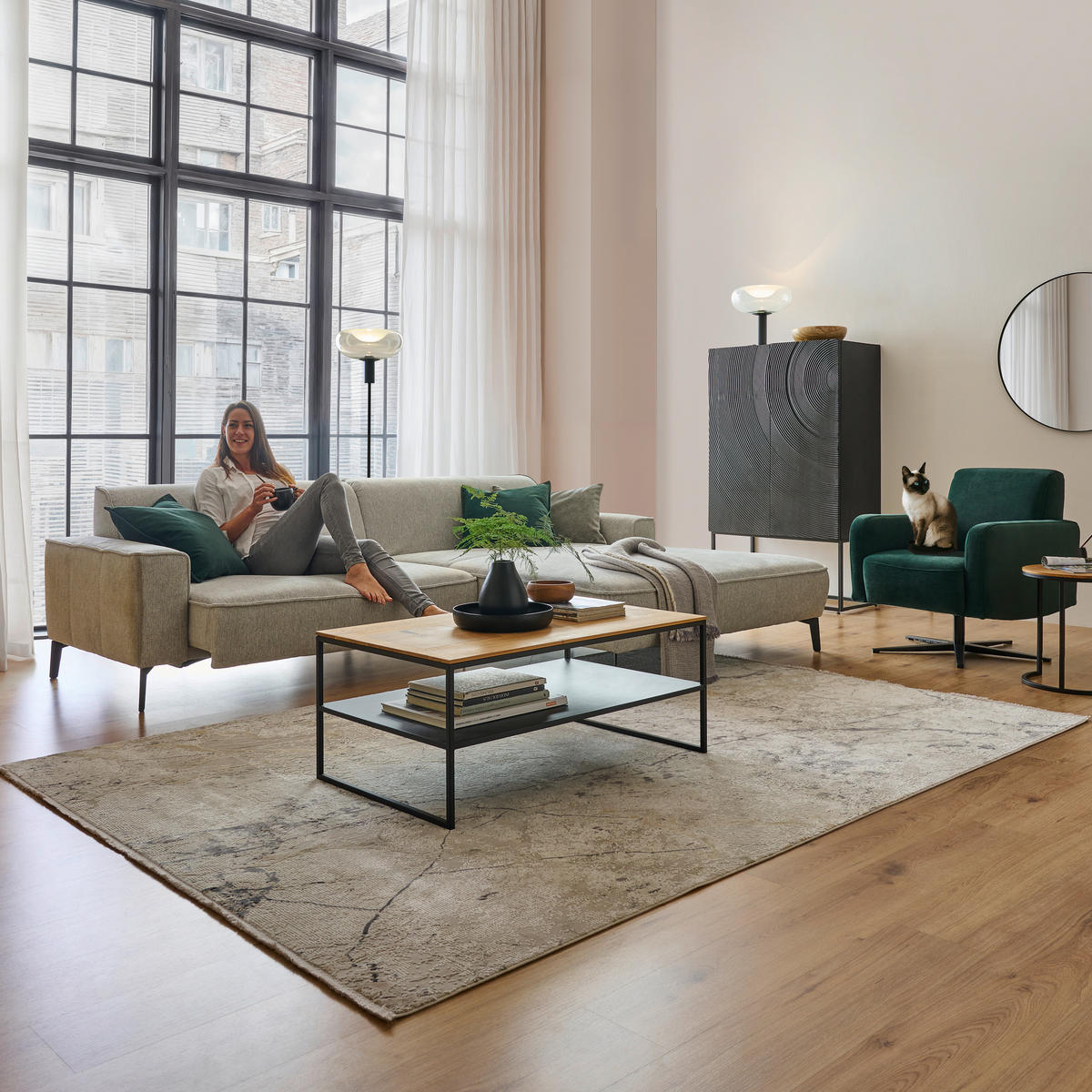 ECKSOFA Grau Flachgewebe  - Schwarz/Grau, Design, Textil/Metall (285/190cm) - Johann Jakob
