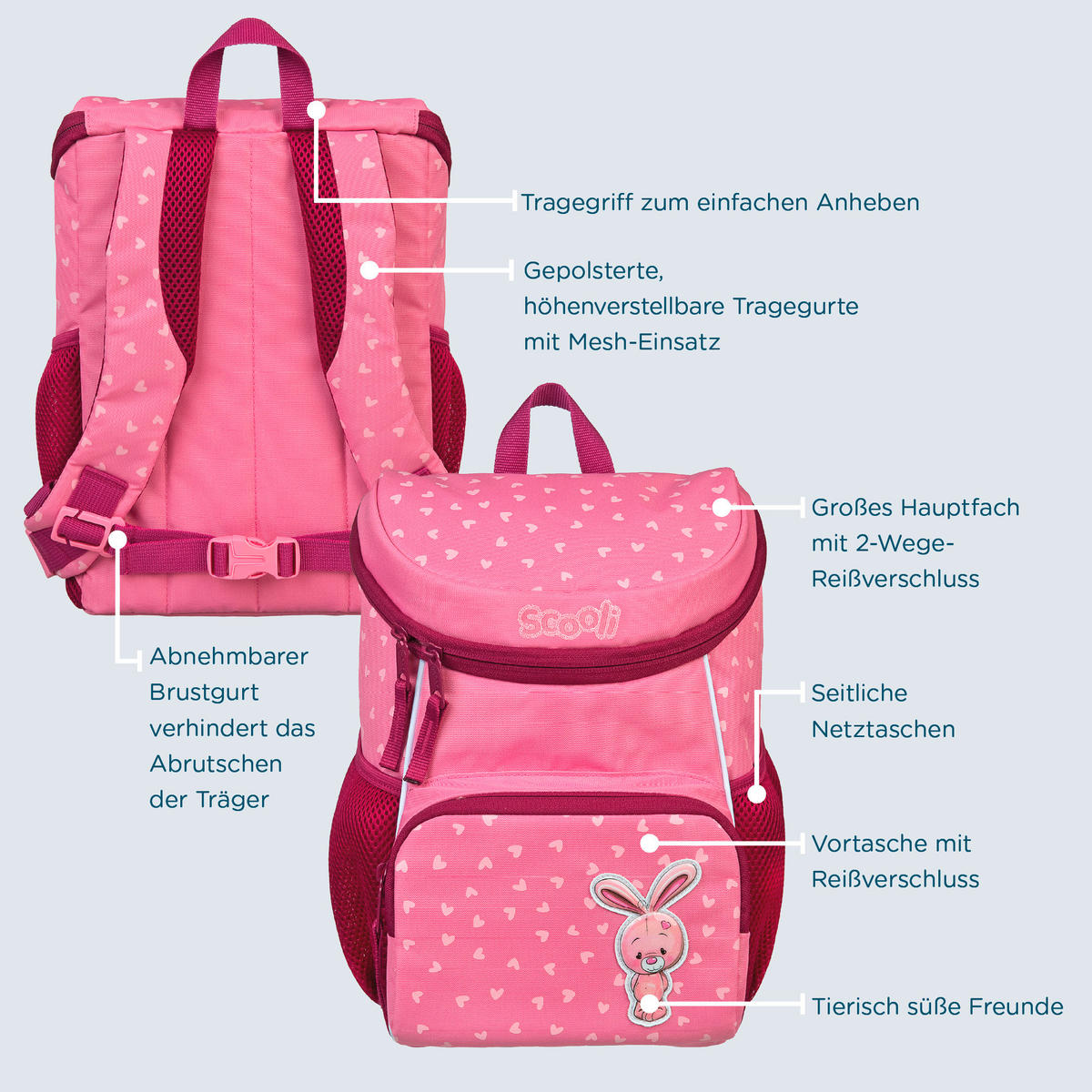 KINDERRUCKSACK - Pink/Rosa, Basics, Textil (20/29/13cm)