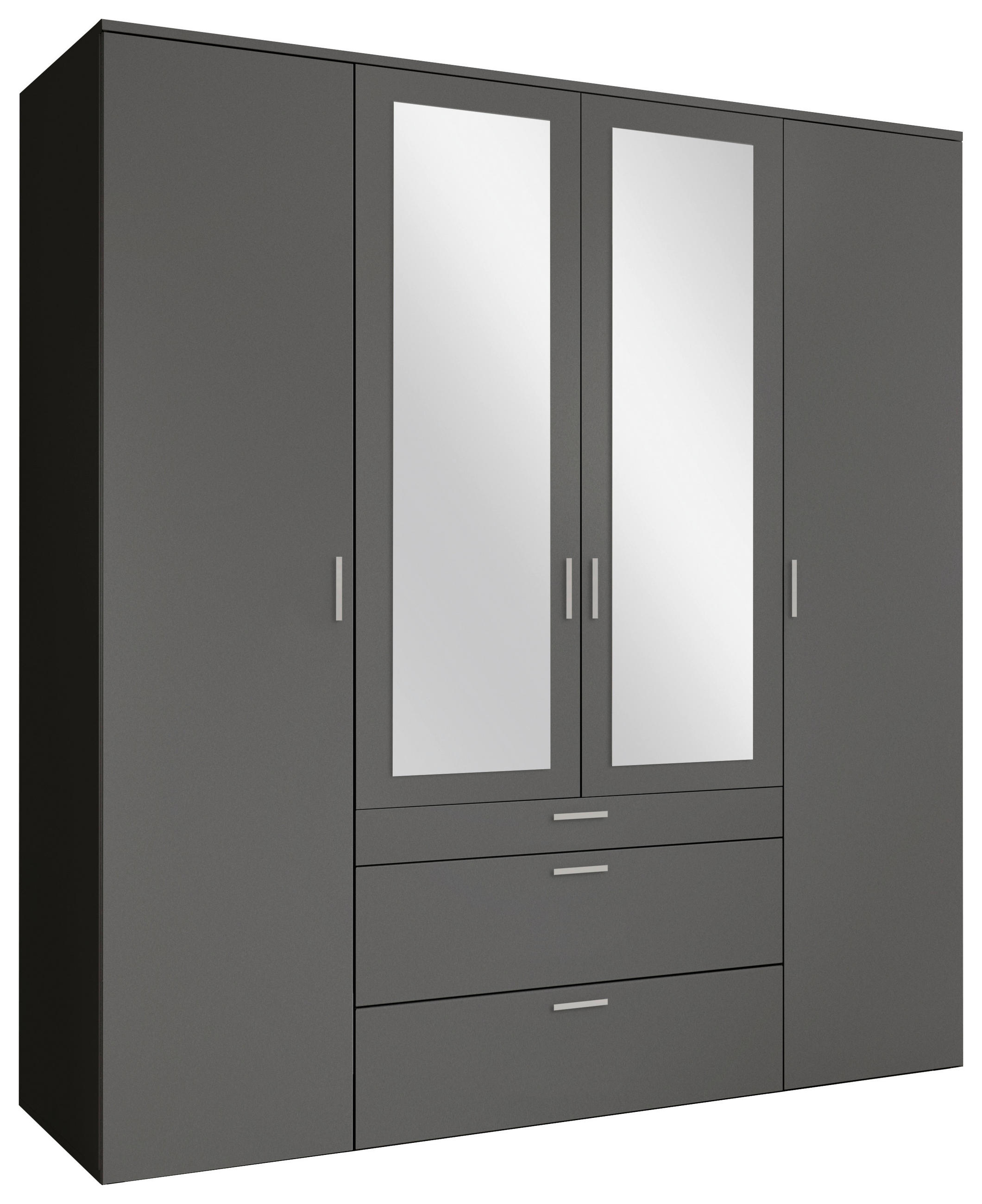 DREHTÜRENSCHRANK 180/195/56 cm 4-türig Graphitfarben  - Graphitfarben/Alufarben, MODERN, Glas/Holzwerkstoff (180/195/56cm) - Livetastic