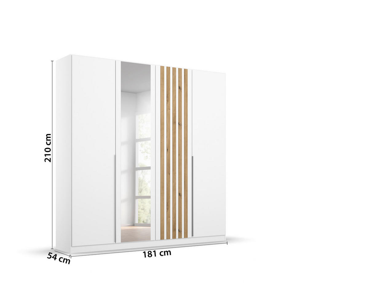 DREHTÜRENSCHRANK 181/210/54 cm 4-türig Weiß, Eiche Artisan  - Alufarben/Weiß, MODERN, Holzwerkstoff/Metall (181/210/54cm) - Rauch Möbel