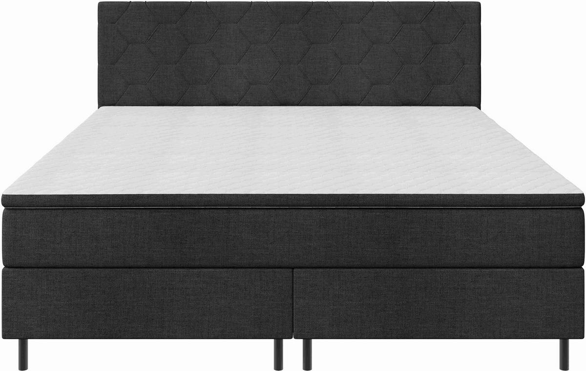 BOXSPRINGBETT 160/200 cm,  in Dunkelgrau, Matratze, Topper, H2 + H2 = mittel  - Dunkelgrau/Schwarz, KONVENTIONELL, Textil/Metall (160/200cm) - Chameo