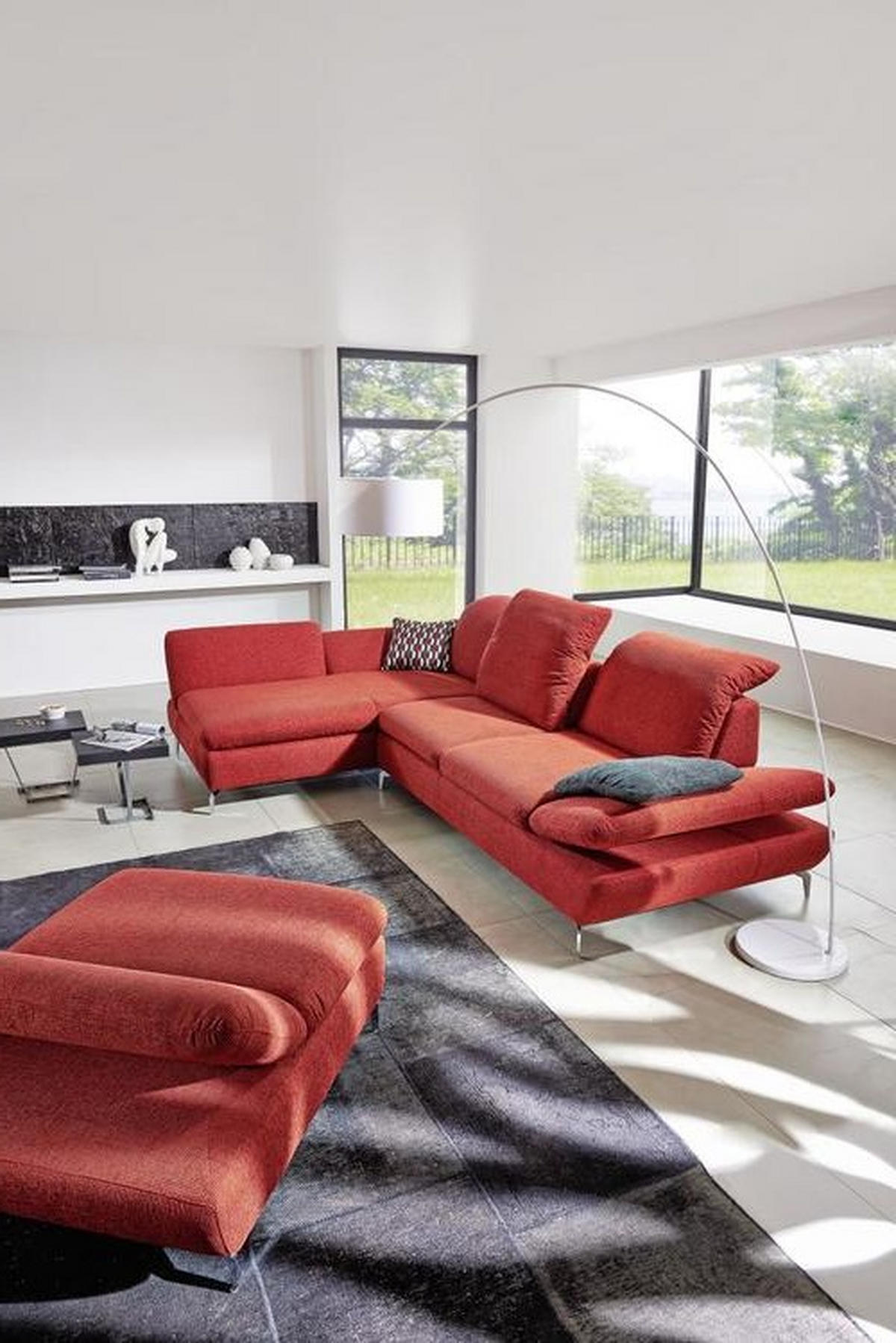 ECKSOFA in Chenille Rot  - Silberfarben/Rot, Design, Textil/Metall (200/315cm) - Chilliano