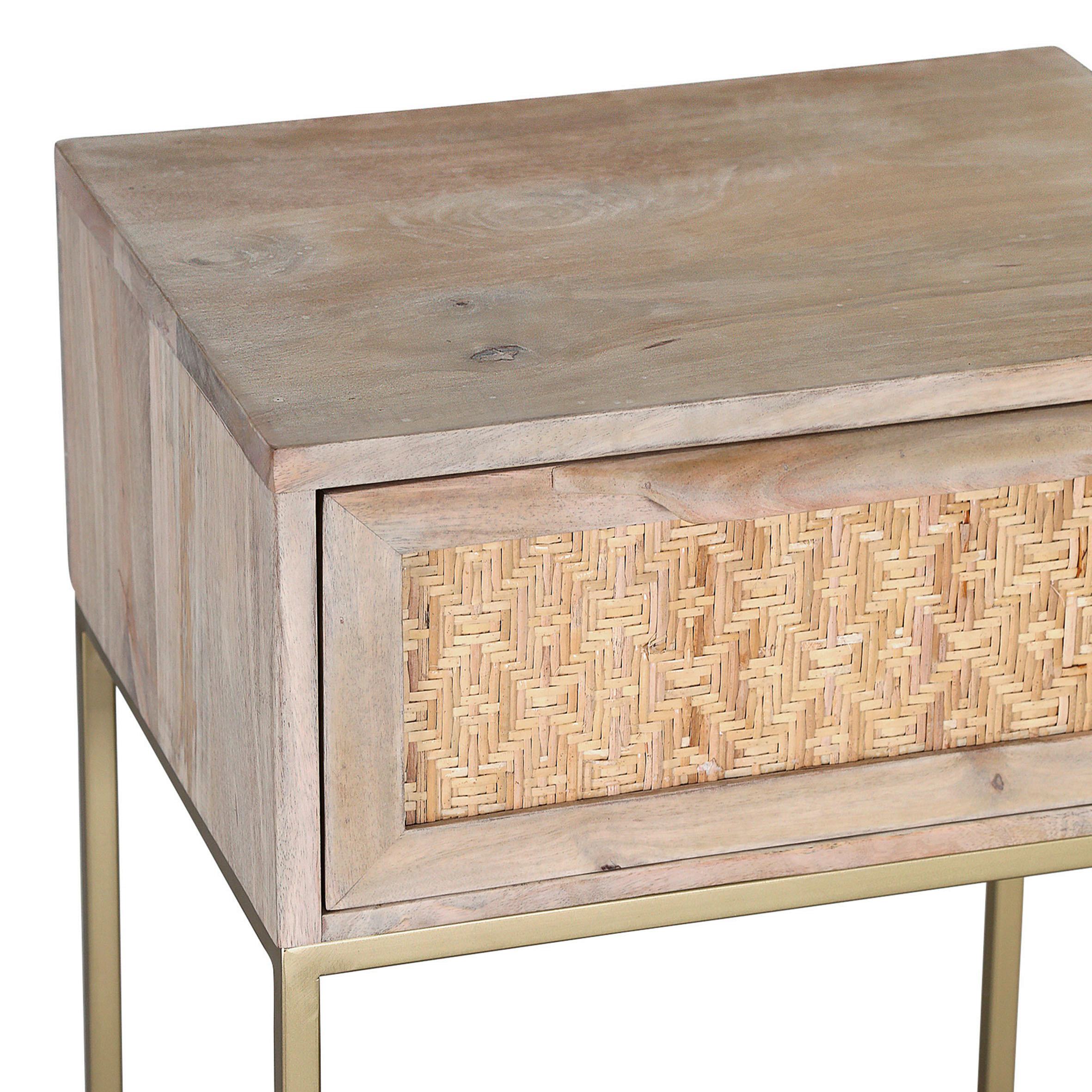 NACHTSCHRANK 45/56/37 cm Mangoholz, Rattan massiv  - Goldfarben/Naturfarben, Design, Holz/Holzwerkstoff (45/56/37cm) - Landscape