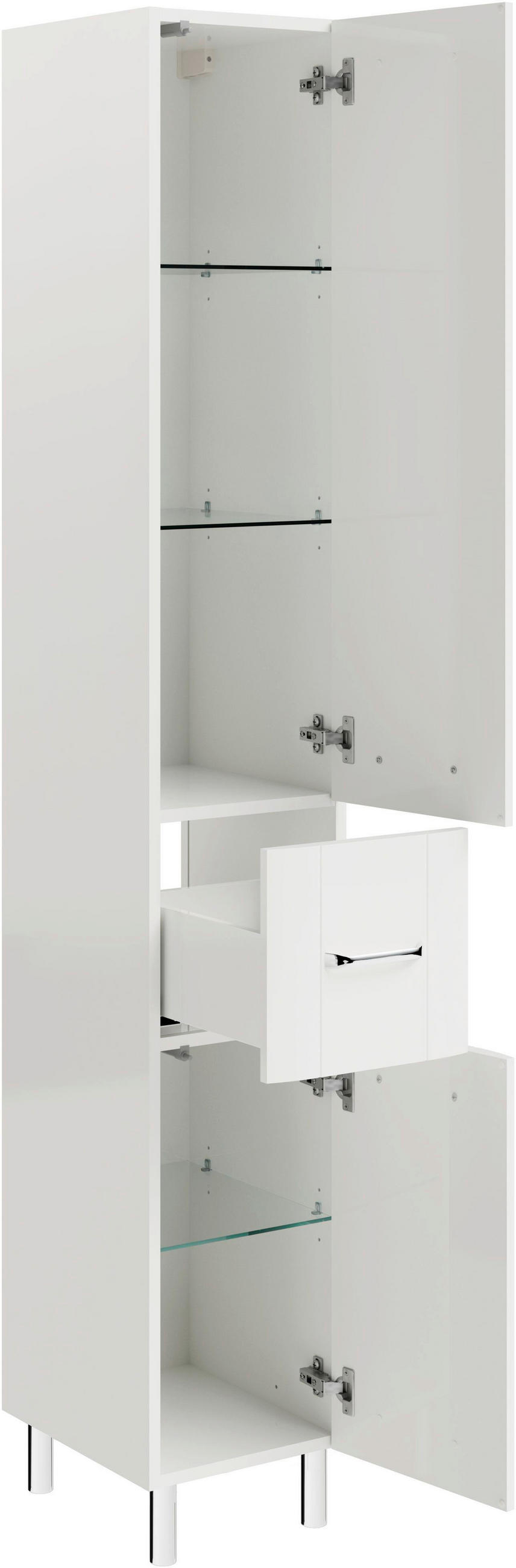 HOCHSCHRANK 30/182/38 cm  - Chromfarben/Weiß Hochglanz, MODERN, Glas/Holzwerkstoff (30/182/38cm) - Sadena