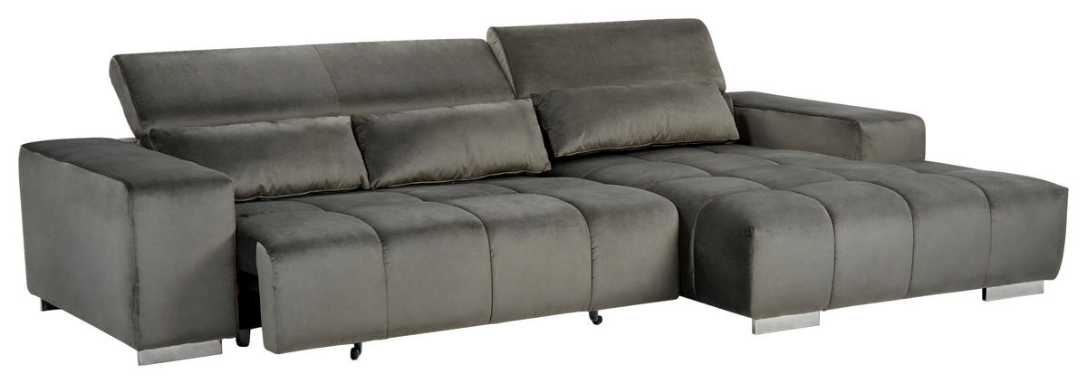 ECKSOFA Anthrazit Velours  - Anthrazit/Silberfarben, KONVENTIONELL, Textil/Metall (307/186cm) - Livetastic